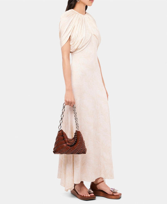 Long Dress with Feather Print and Draping Details