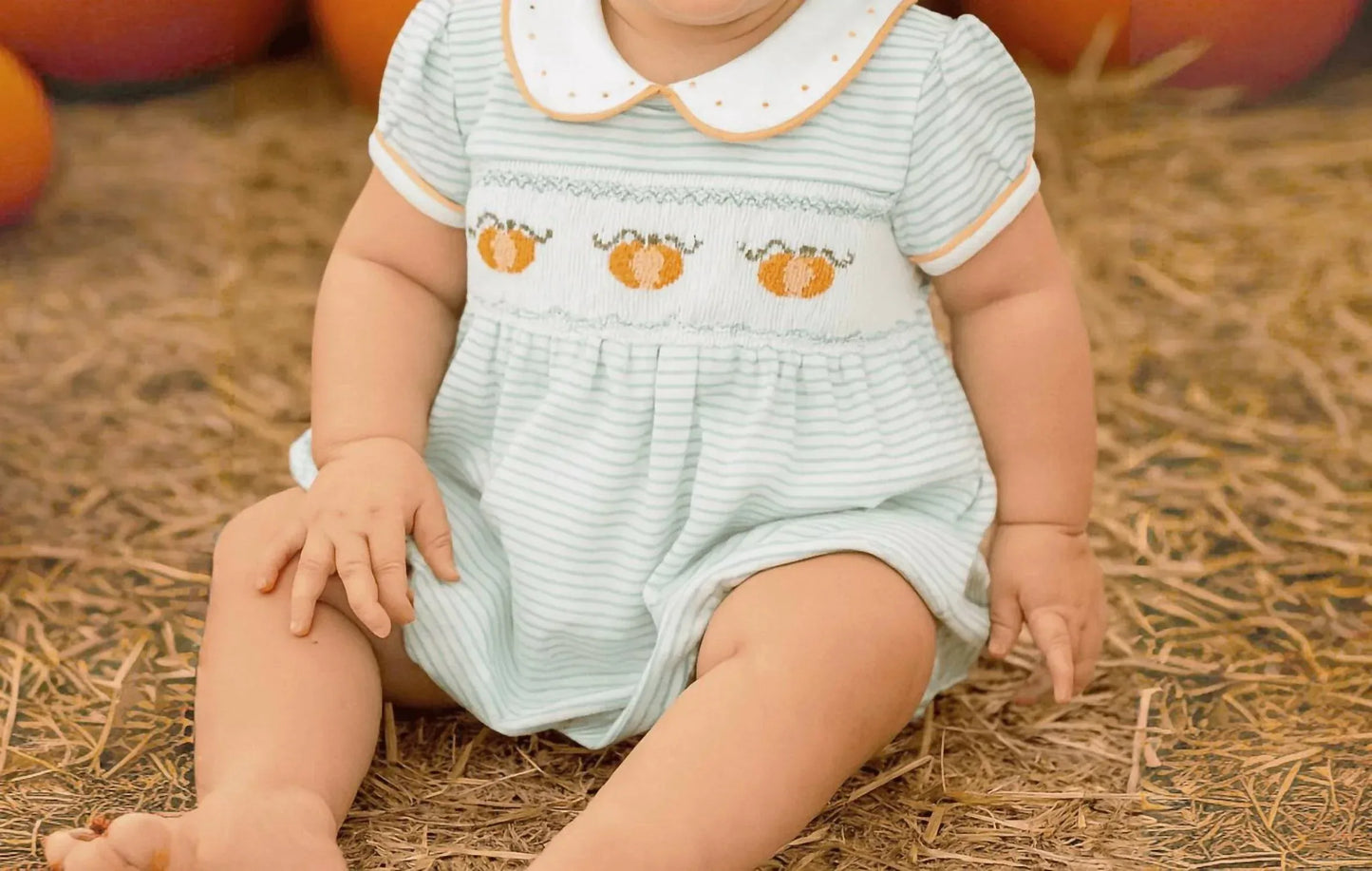 Magnolia Baby - Girl's Lil' Pumpkin Classics Smocked Short Sleeve Bubble - Rack Hunt