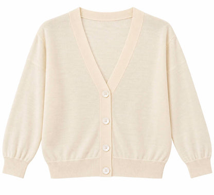 Quarter Length Sleeve Cotton Crepe Cardigan With Chain-accented Shoulders