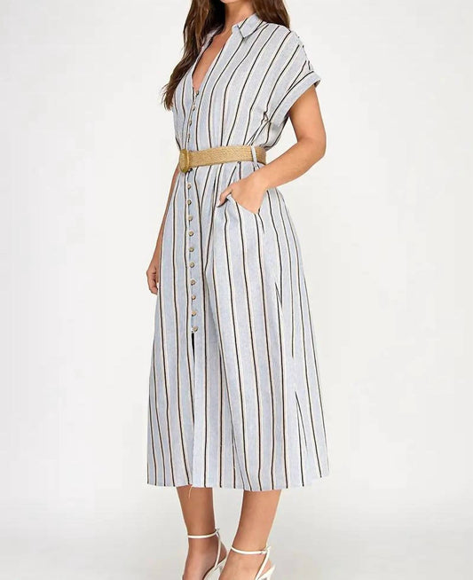 Button Down Belted Midi Dress