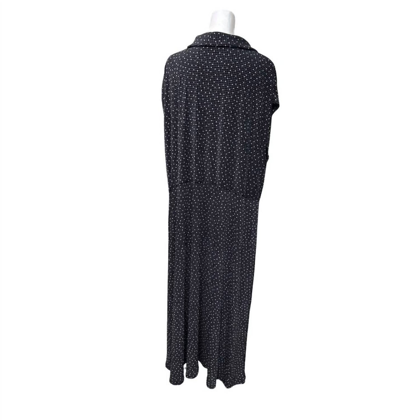 Women's Sleeveless Front Button Square Dot Pattern Midi Dress
