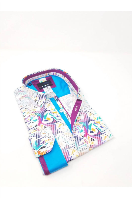 Retro Digital Button Down Shirt With Trim