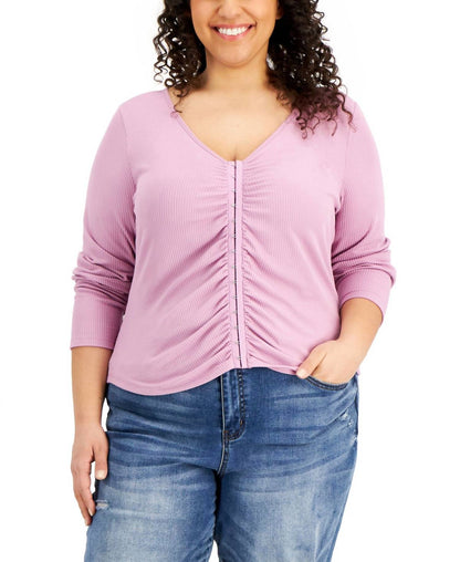 Trendy Plus Size Ruched Hook-and-eye-front Top