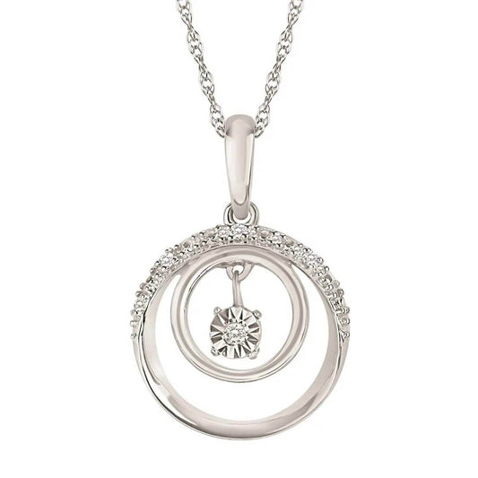 Ostbye - Shimmering Sterling Silver Double Circle Pendant Diamond Necklace - Rack Hunt -