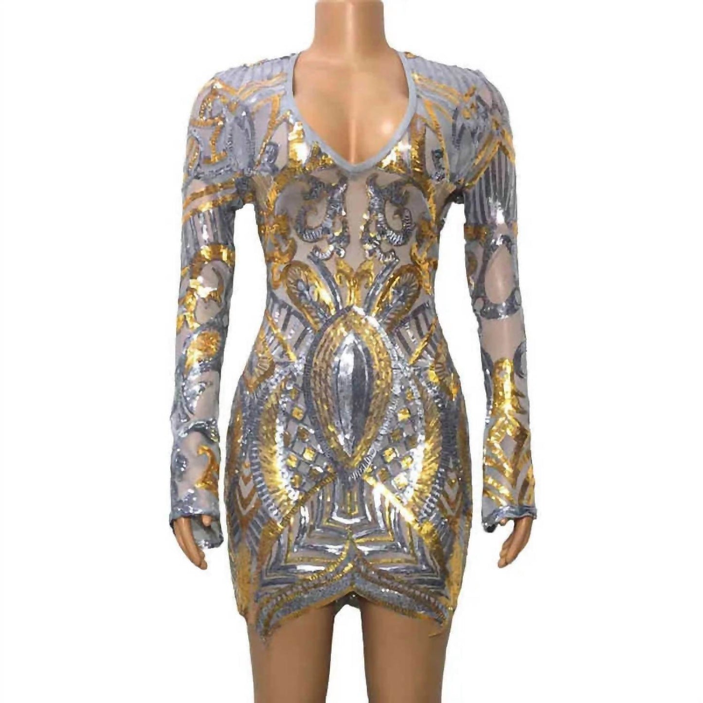 GAJE - Sleek Sequin Long Sleeve Bodycon Mini Dress - Rack Hunt