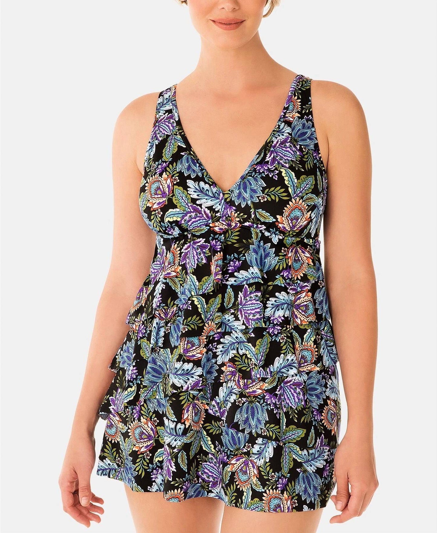 Boho Play V neck Ruffle Swim Dress