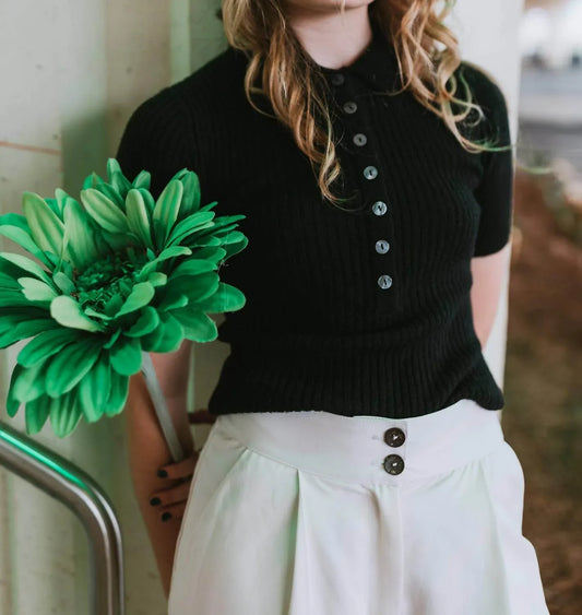 7115 by SZEKI - Molly Collared Short Sleeves Top - Rack Hunt