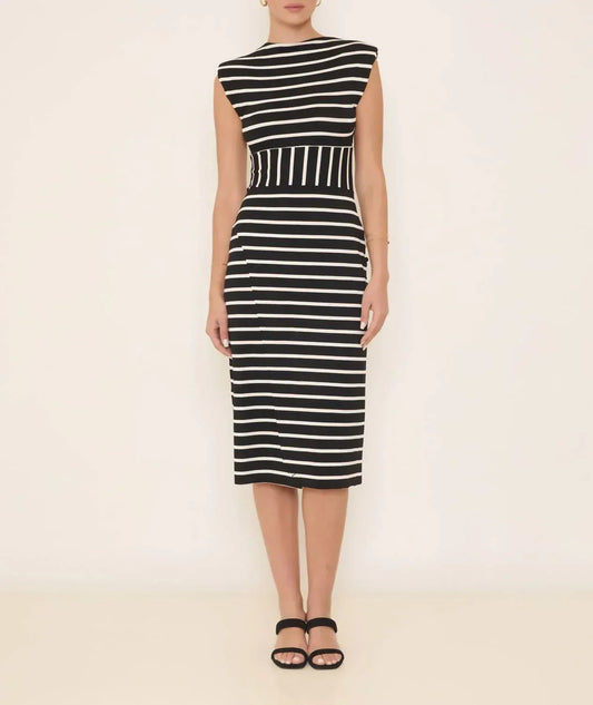 Kourbela - Sea Anchor Striped Midi Dress With Fold Over Skirt - Rack Hunt