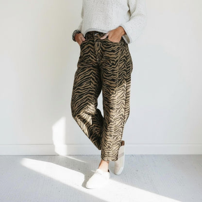 Zebra Stripe Barrel Jeans