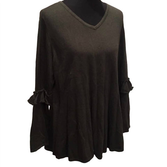 Women's Ruffled Elbow VNeck Long Sleeve Sweater