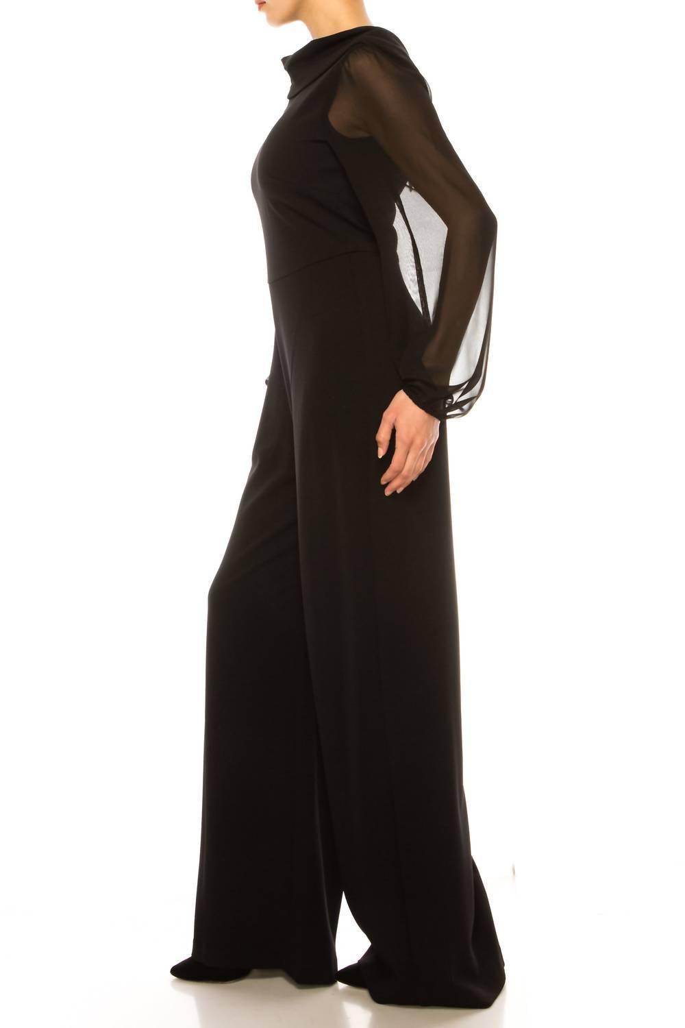 Connected Apparel - Sheer Sleeve Wide Leg Jumpsuit - Rack Hunt -