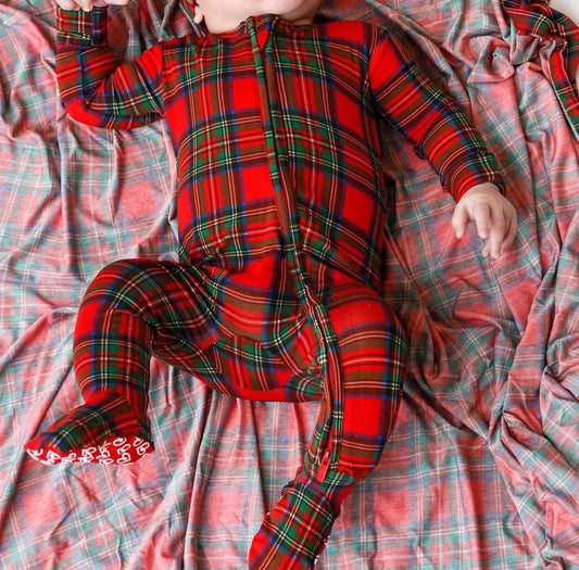 Plaid December Zippered Footie