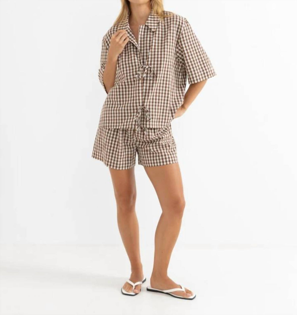 Birdie Gingham Tie Front Top