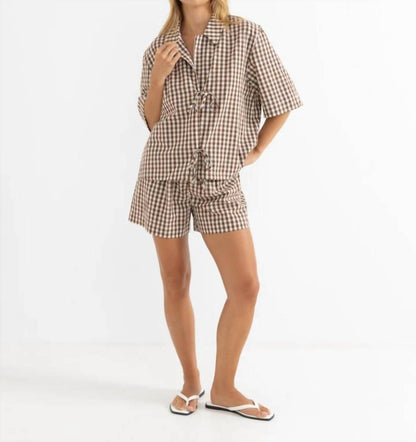 Birdie Gingham Tie Front Top