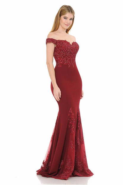 Beaded Embroidered Off-shoulder Mesh Mermaid Formal Gown