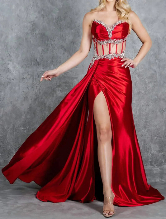 Cinderella Couture - Long Prom Formal Fitted Slit Evening Dress - Rack Hunt