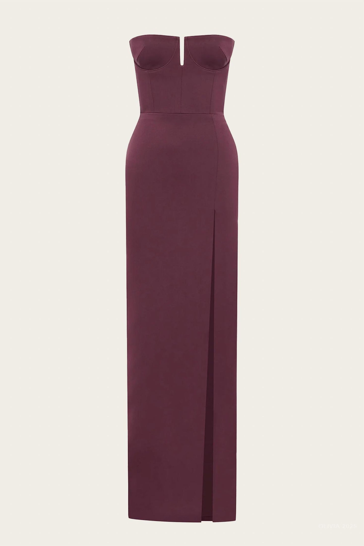 Strapless Cup Column Satin Maxi Dress