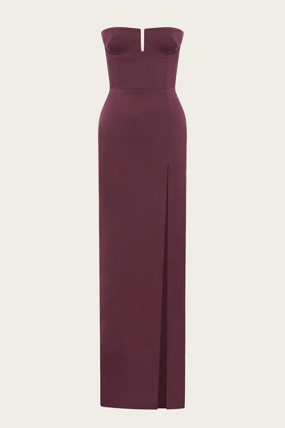 Strapless Cup Column Satin Maxi Dress
