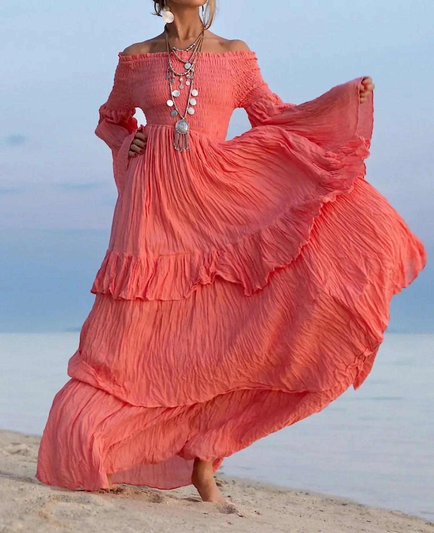 Zinnia Pearl - Women's Sexy Shoulders Maxi Dress - Rack Hunt