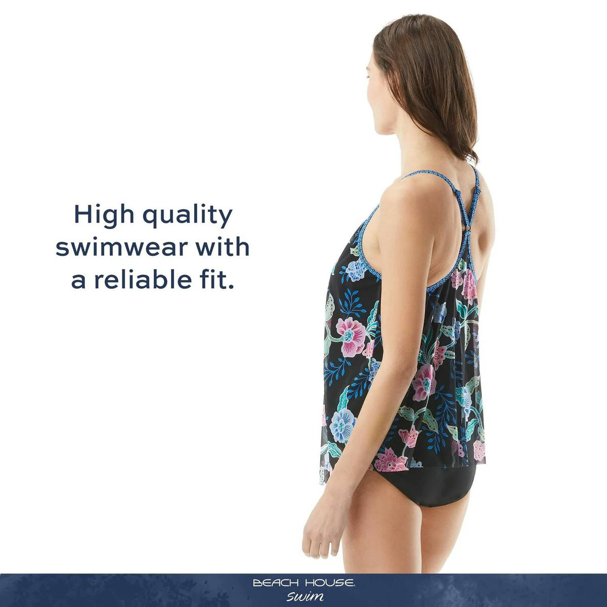 Ruffle Mesh Layer Underwire Tankini Top
