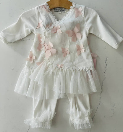 Baby Girls Three-Piece Set With Scattered Butterflies With Headband