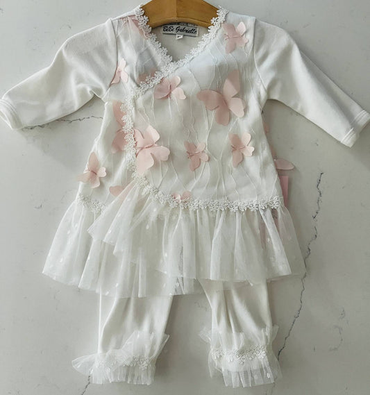Baby Girls Three-Piece Set With Scattered Butterflies With Headband