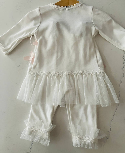 Baby Girls Three-Piece Set With Scattered Butterflies With Headband