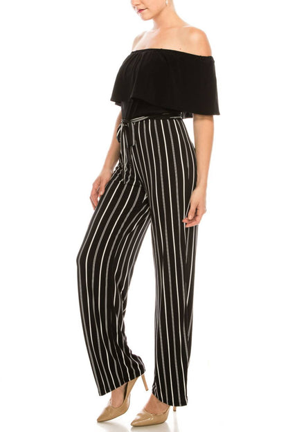 Off-the-shoulder Striped Pants Jumpsuit