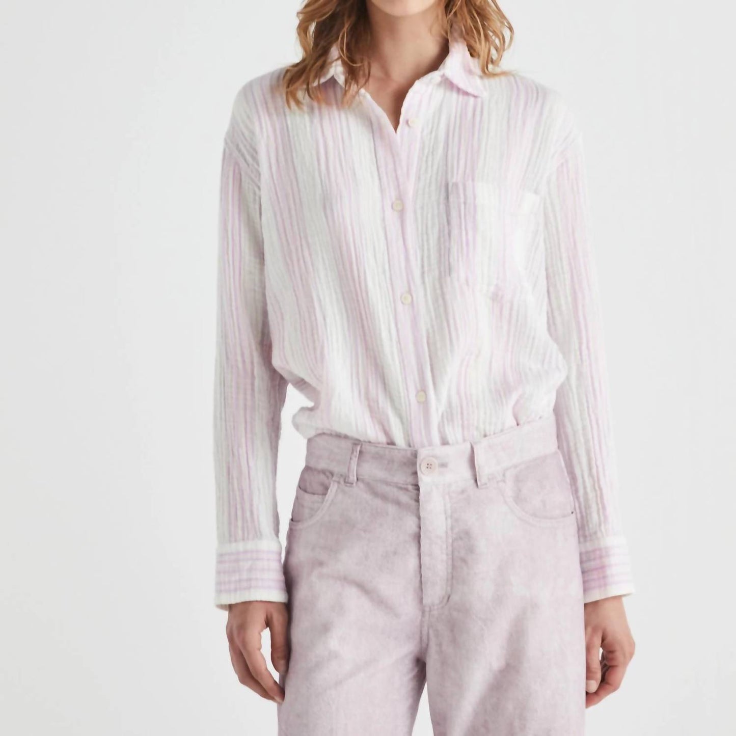 Tonal Striped Cotton Gauze Top
