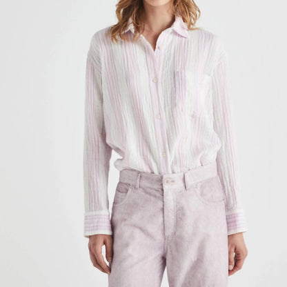 Tonal Striped Cotton Gauze Top