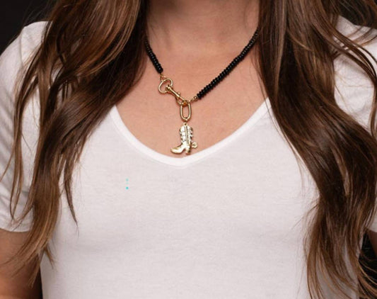 Women's Beaded Necklace Cowboy Boot Pendant