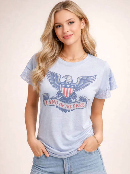 Patriotic Tee Lace Sleeves T-shirt
