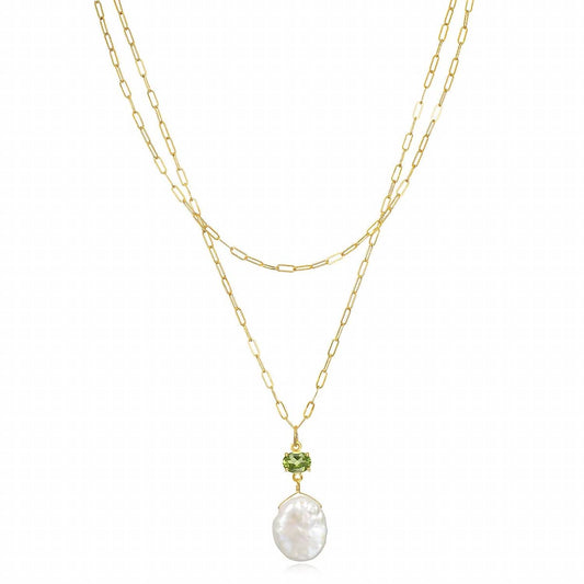 Women's Layered Peridot And Keshi Pearl Necklace