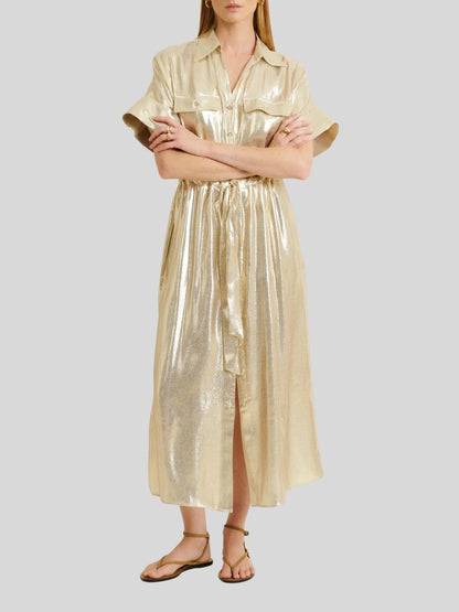 Perla Metallic Silk-blend Midi Dress
