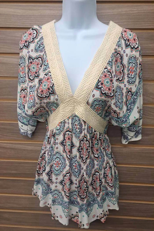 Hummingbird - Women's Open Back Linen Lace Paisley Top - Rack Hunt -