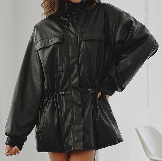 Drawstring Leather Jacket