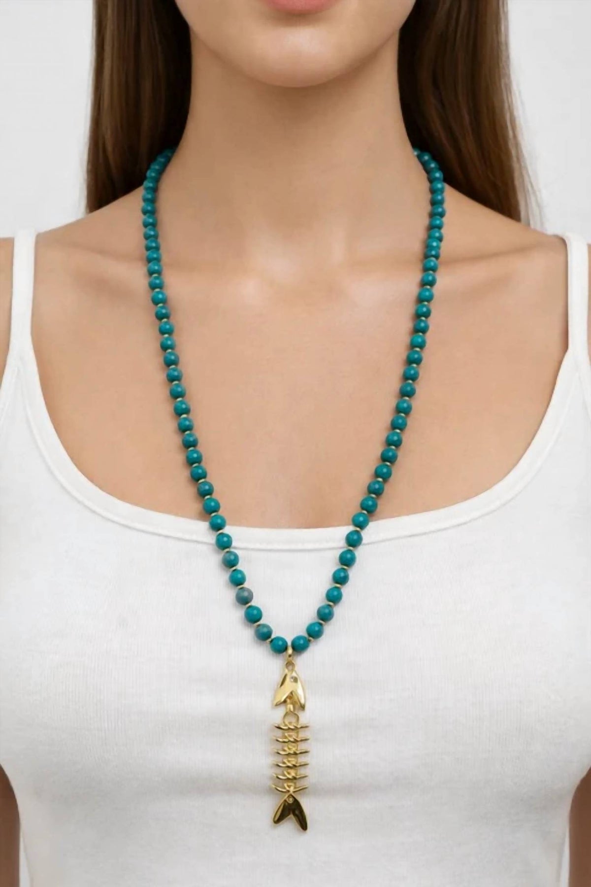 Women's Simon Bead Necklace With Skeleton Fish