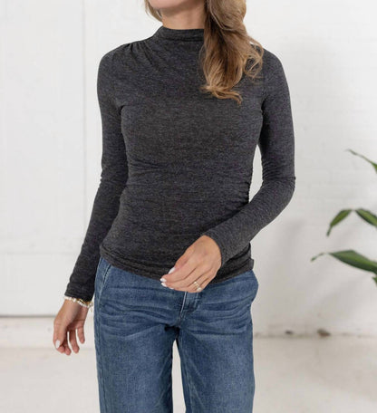 Mock Neck Side Ruched Top