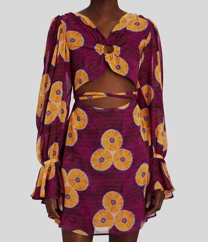 Autumn Adeigbo - Amelie Printed Cut-out Mini A-line Dress - Rack Hunt