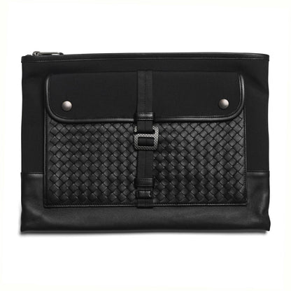 Unisex - Intrecciato Leather And Canvas Clutch