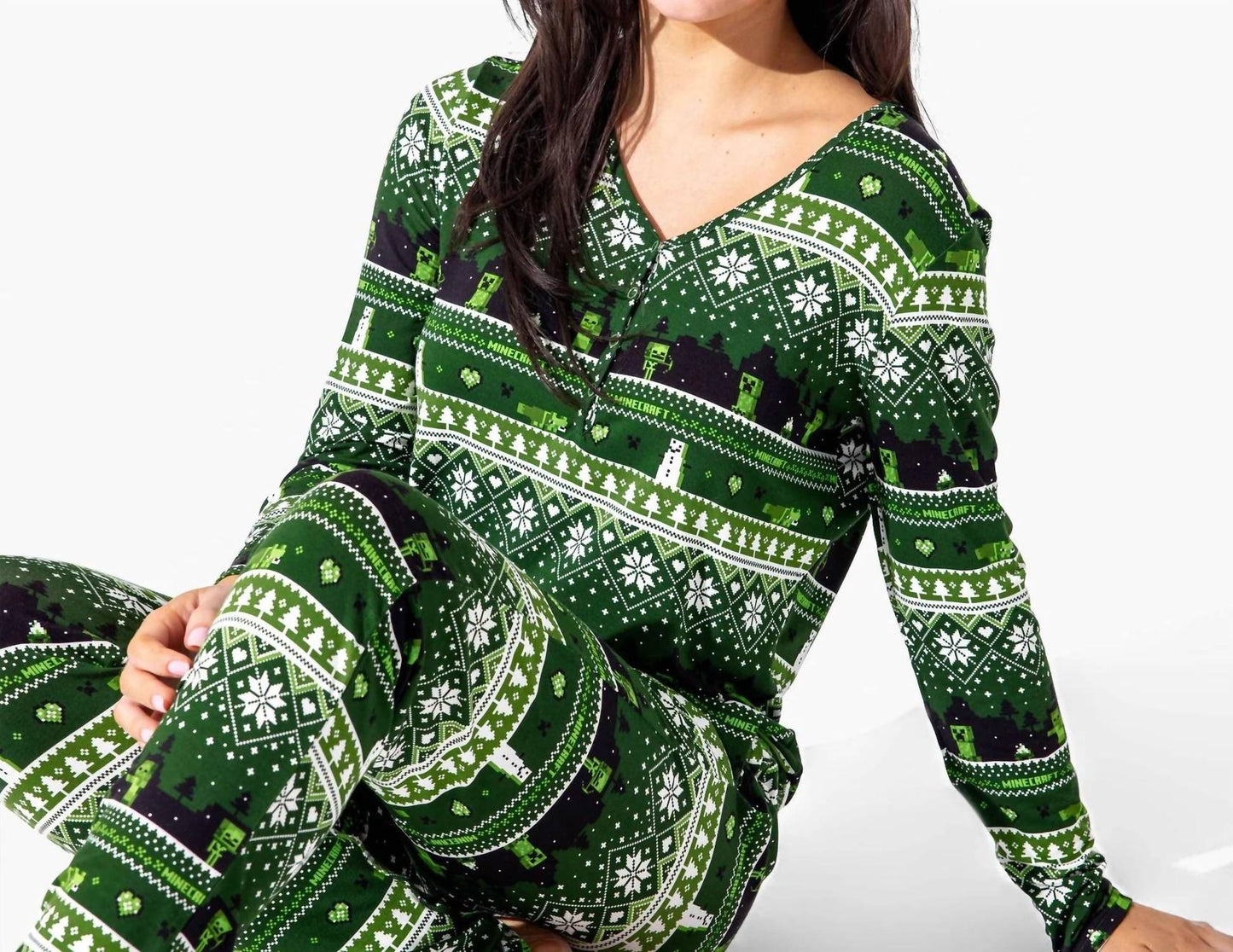 Women's Minecraft Creeper Holiday Bamboo Pajama Set