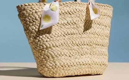 Women's Scarf Raffia Tote Bag