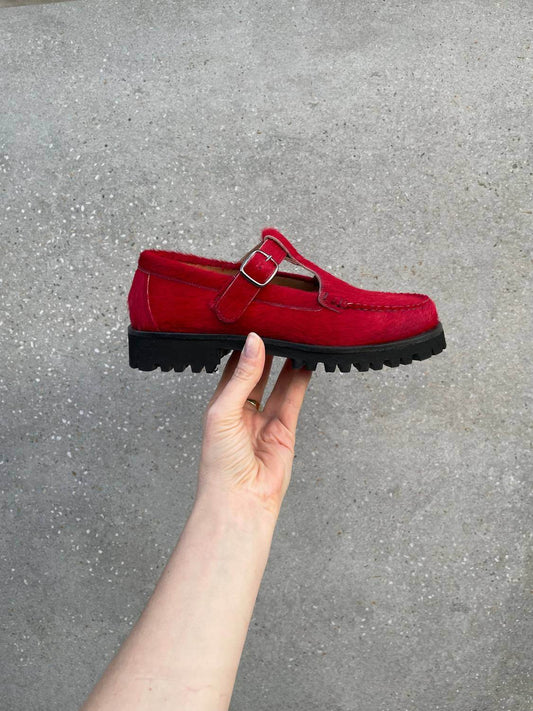 Sesa Footwear - Women's Providence Hairy Calfskin T-strap Loafer - Rack Hunt -