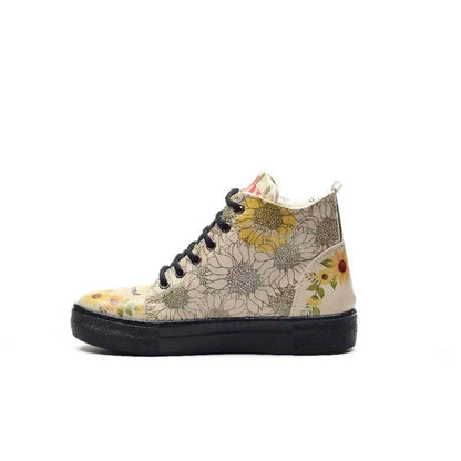 Women's Sunflower Print Lace-up Ankle Boots