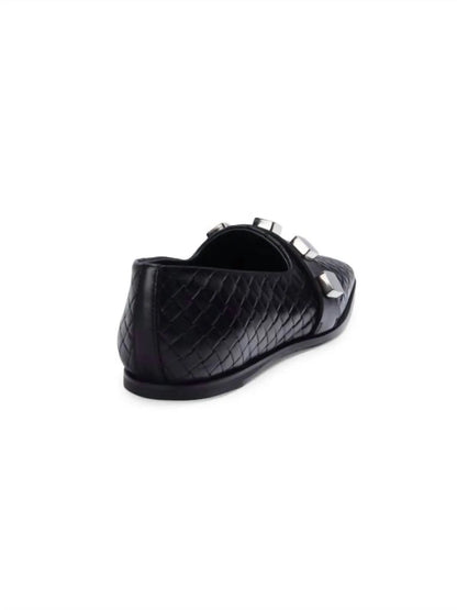 Costume National - Women's Studded Woven Leather Loafers - Rack Hunt