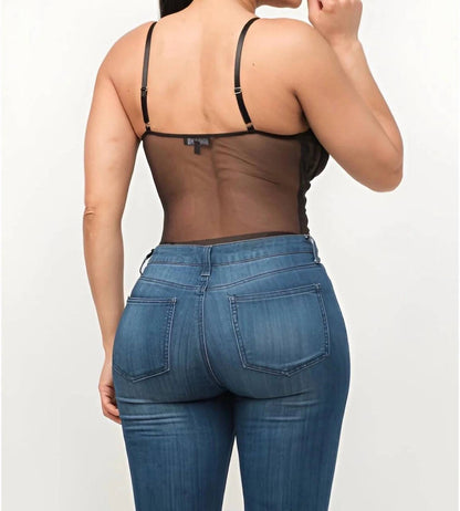 What A Day Adjustable Strap Mesh Detail Fitted Leotard Bodysuit