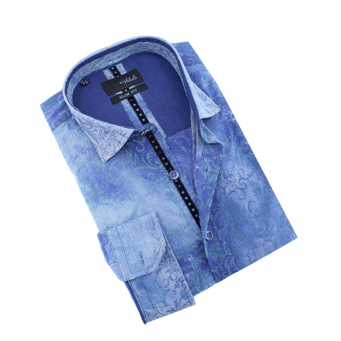 Striped Vine Flocking Button Down Jacquard Shirt