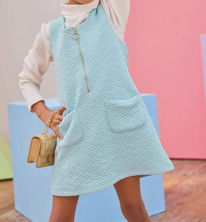 Half Zip Front Pockets Jumper Dress