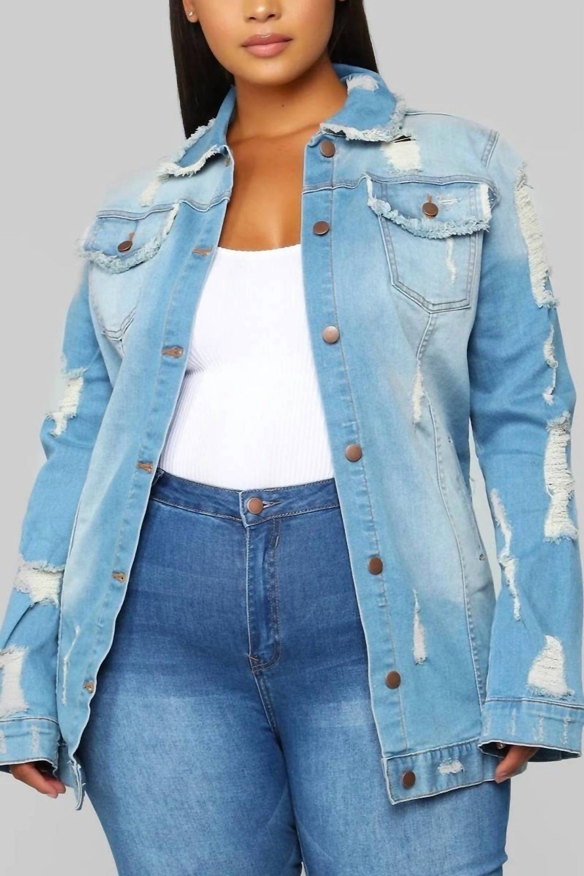 Vintage Washed Oversize Long Sleeve Jacket - Plus