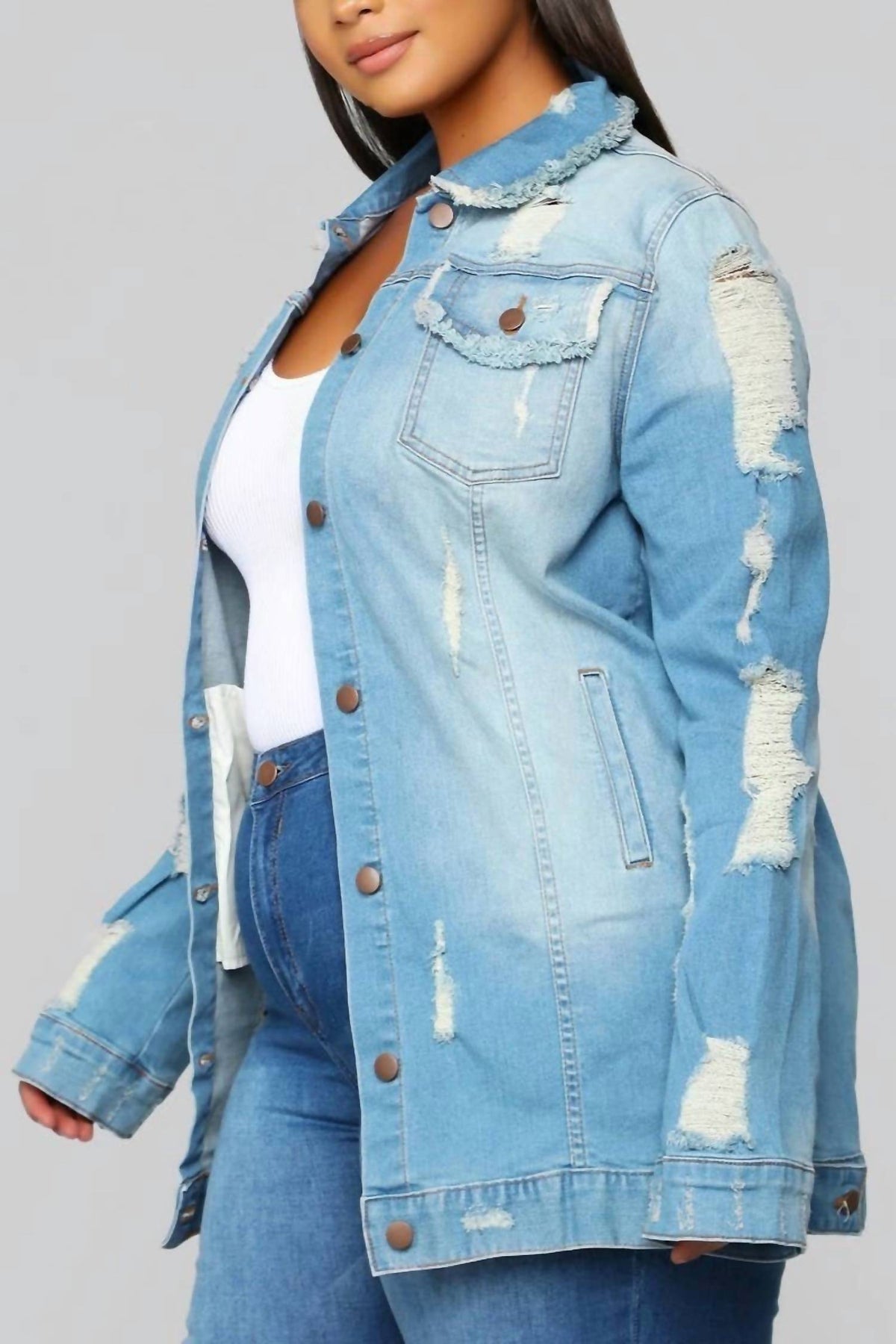 Vintage Washed Oversize Long Sleeve Jacket - Plus